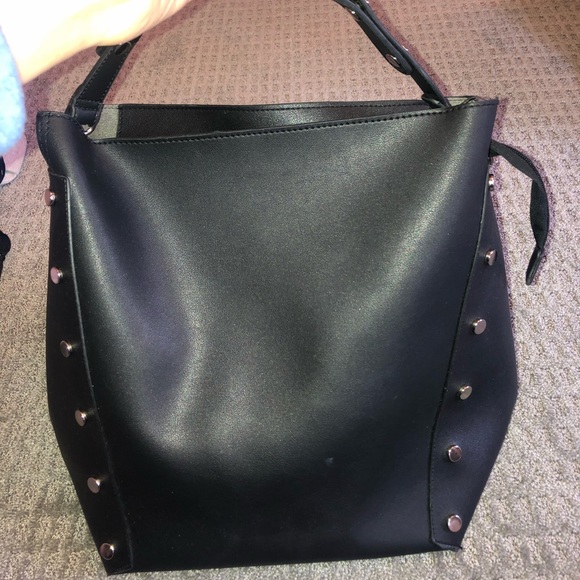 Melie Bianco Handbags - Black Faux Leather Melie Biano Bag